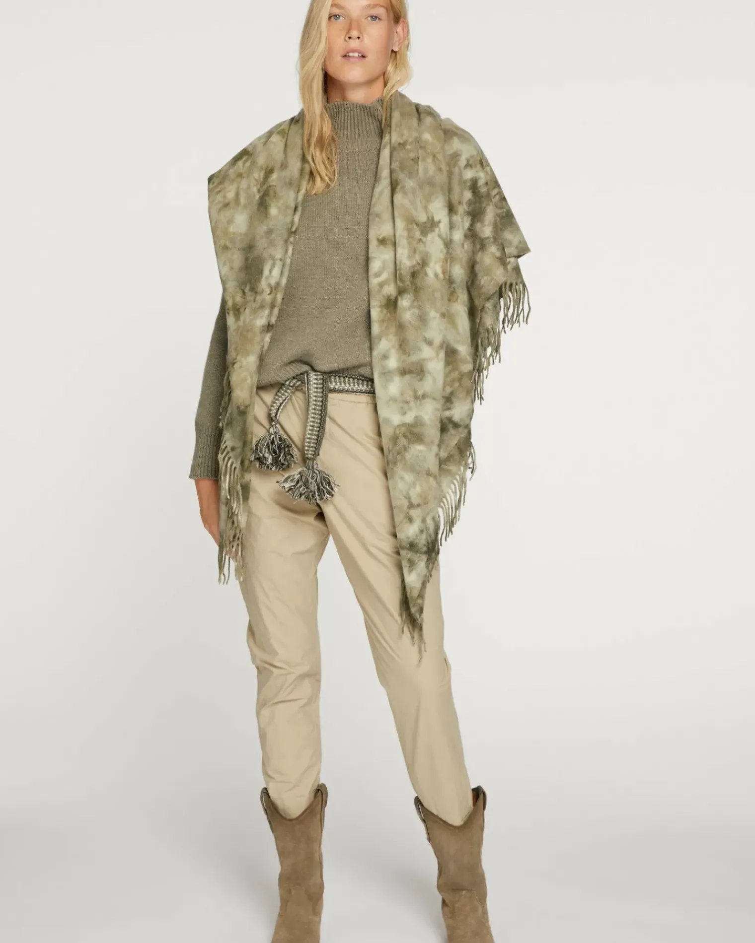 Kujten Sweaters & Sweatshirts>Oversize Funnel Neck Cashmere Sweater Kaki Chine