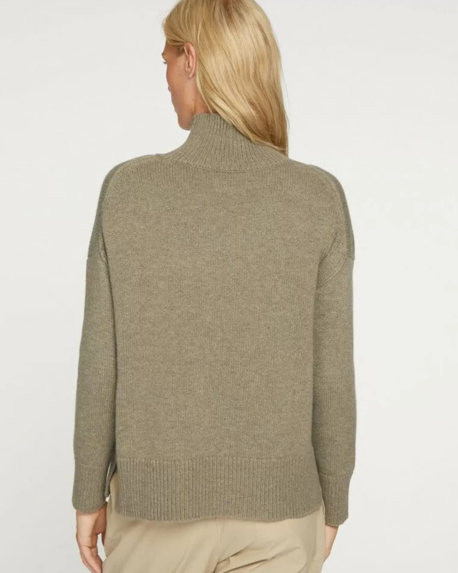 Kujten Sweaters & Sweatshirts>Oversize Funnel Neck Cashmere Sweater Kaki Chine