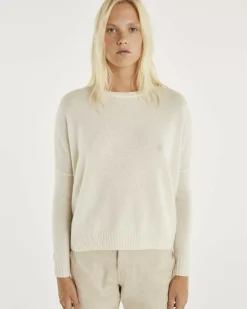 Kujten Sweaters & Sweatshirts>Oversize Round Neck Cashmere Sweater, 4-Threads Blanc