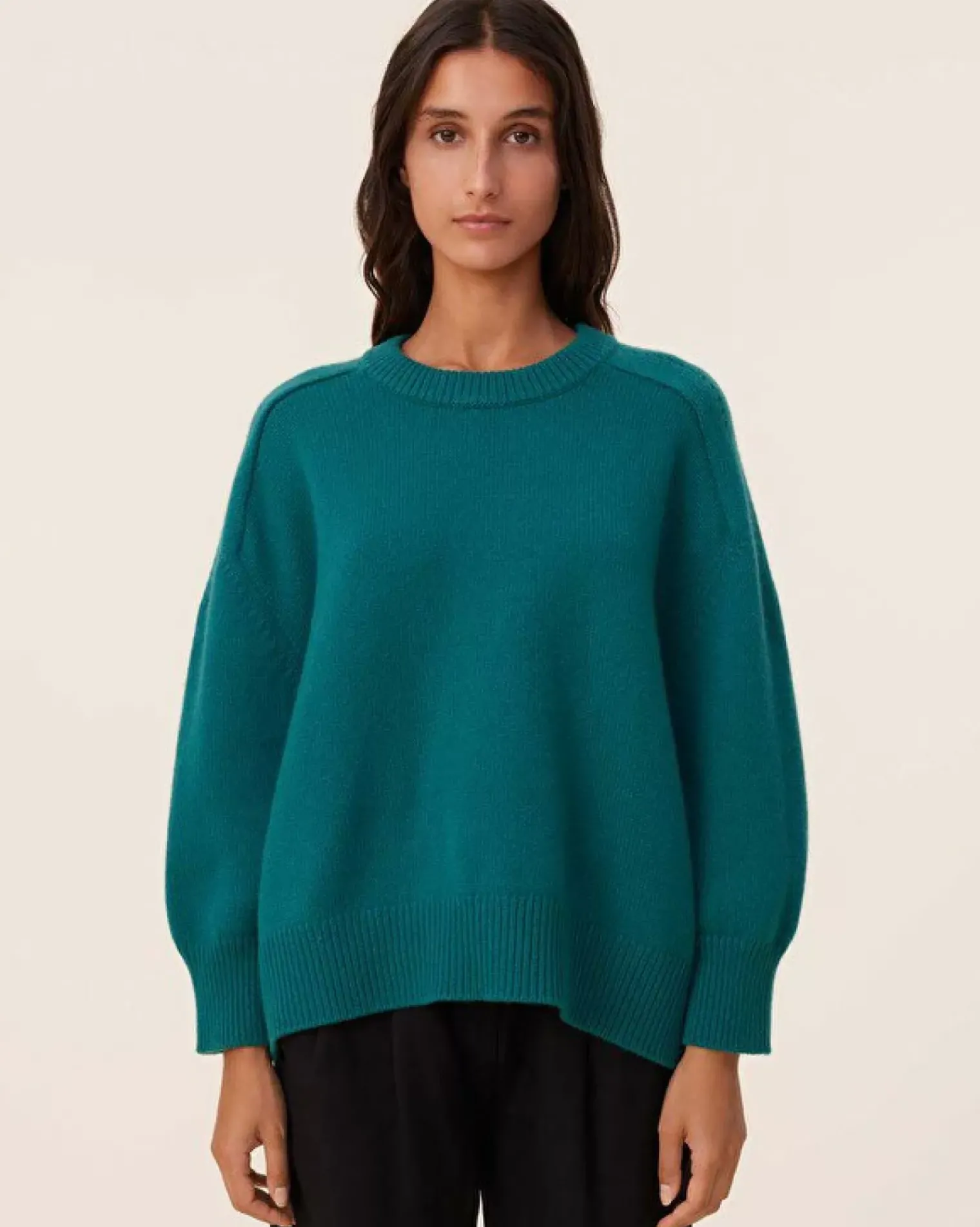 Kujten Sweaters & Sweatshirts>Oversize Round Neck Cashmere Sweater, 8-Threads Vert Perroquet