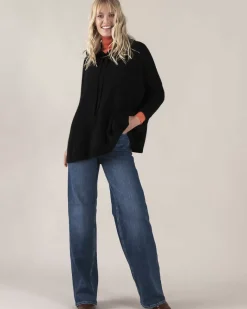 Kujten Hoodies>Oversize Round Neck Cashmere Sweatshirt Noir