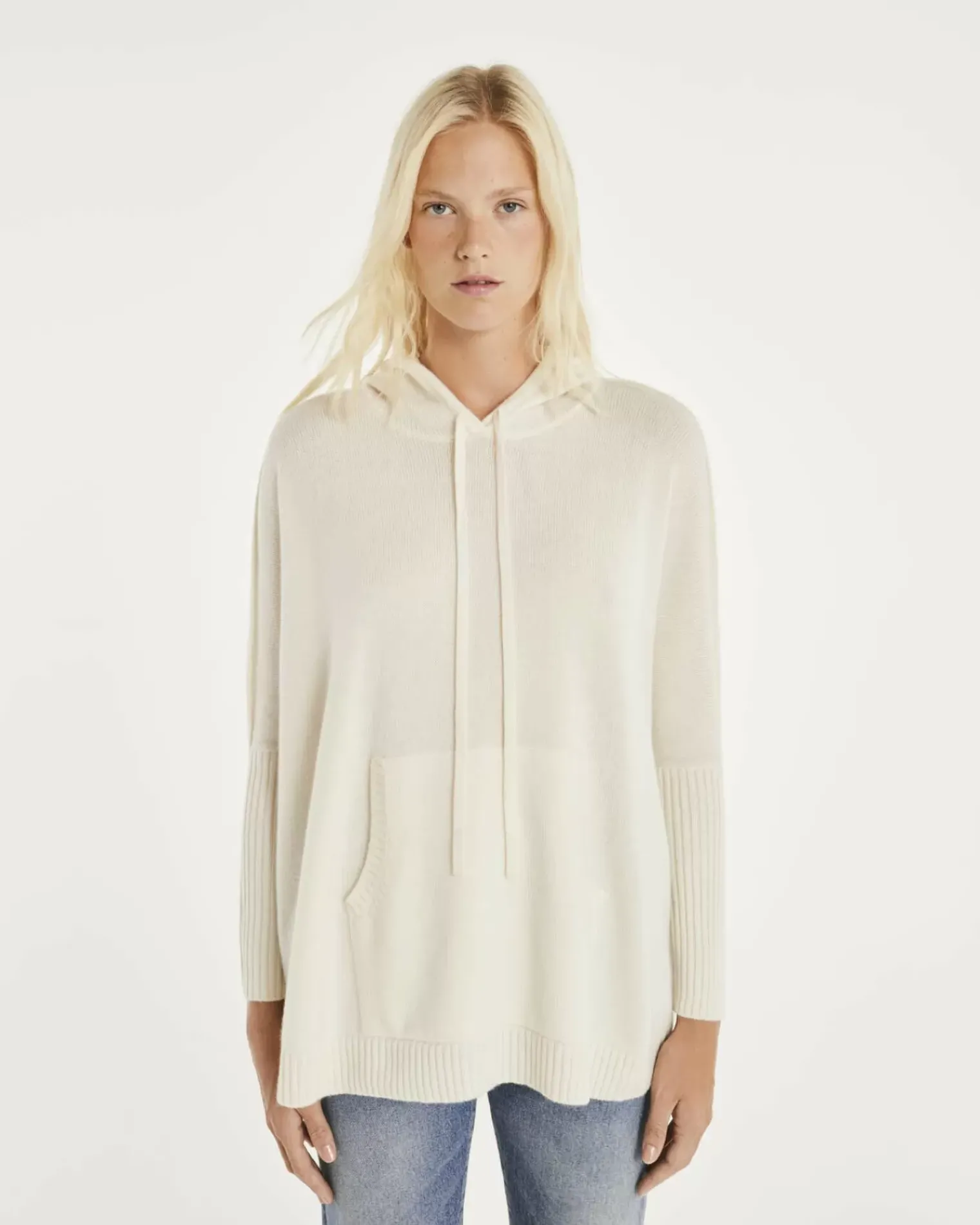 Kujten Hoodies>Oversize Round Neck Cashmere Sweatshirt Blanc