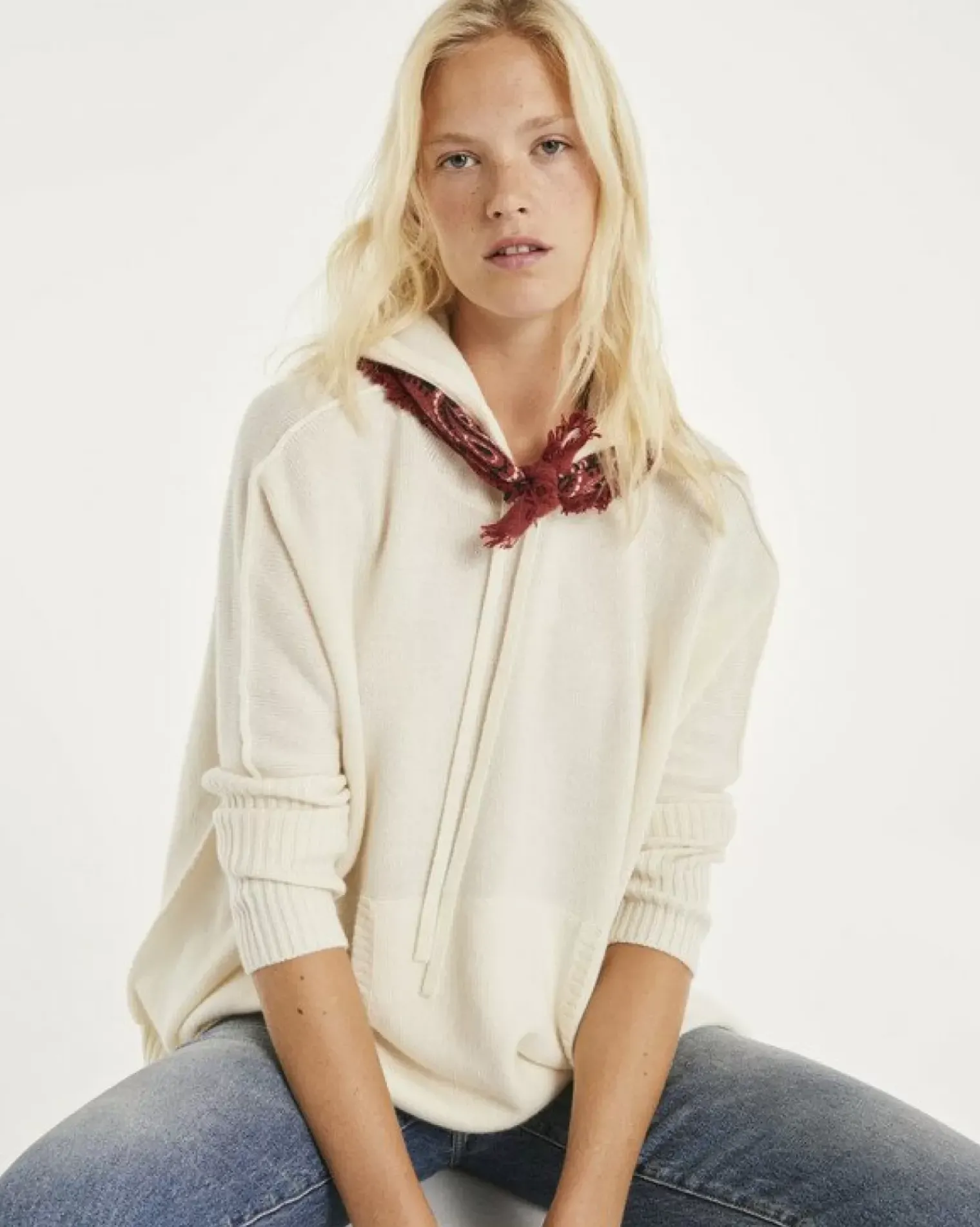 Kujten Hoodies>Oversize Round Neck Cashmere Sweatshirt Blanc