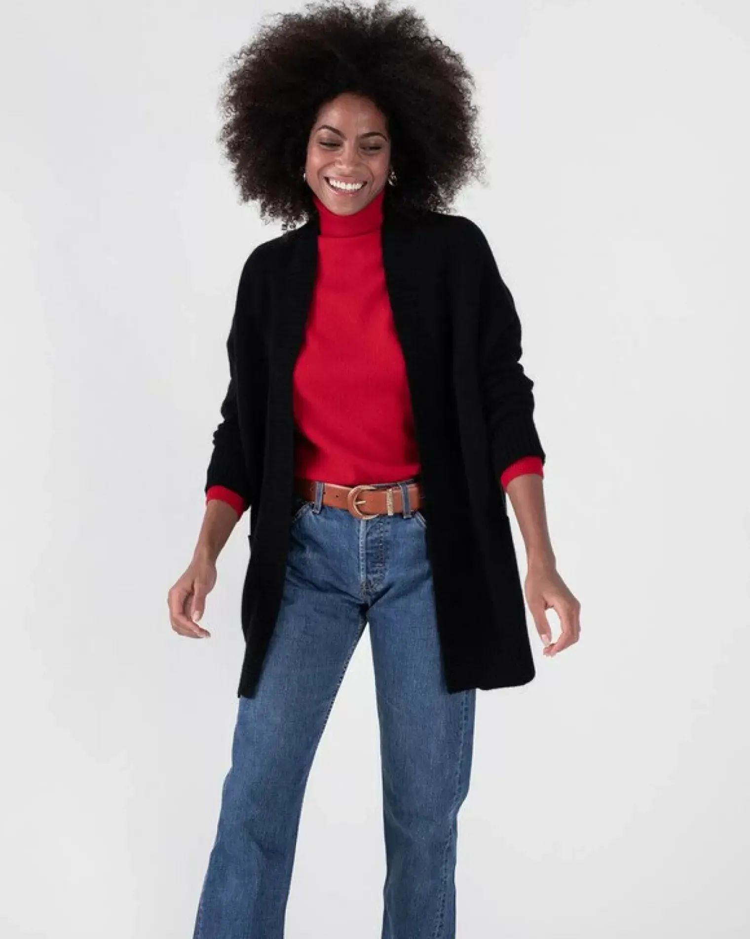 Kujten Jackets & Vests>Oversize Shawl Collar Cashmere Vest, 4-Threads Noir