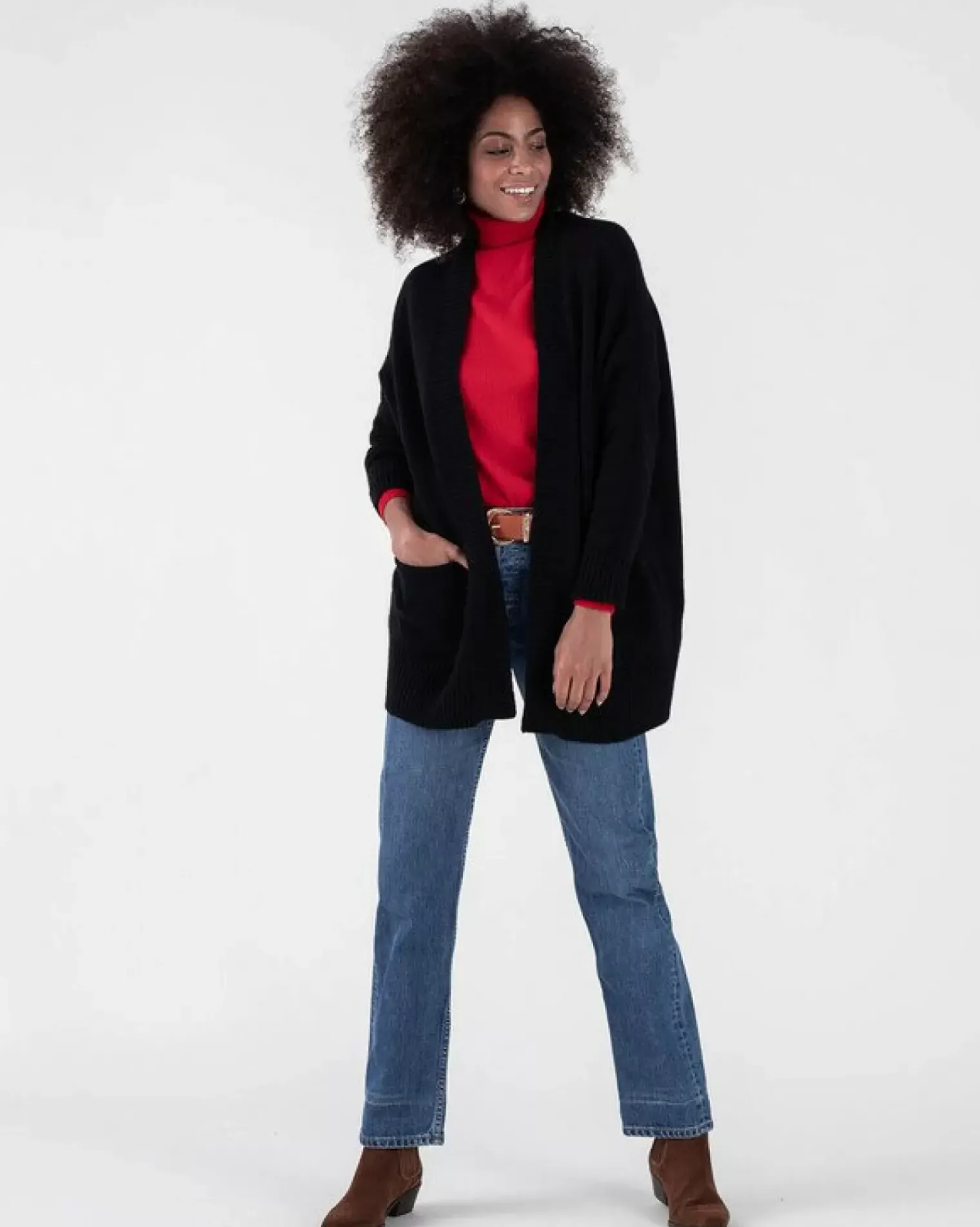 Kujten Jackets & Vests>Oversize Shawl Collar Cashmere Vest, 4-Threads Noir