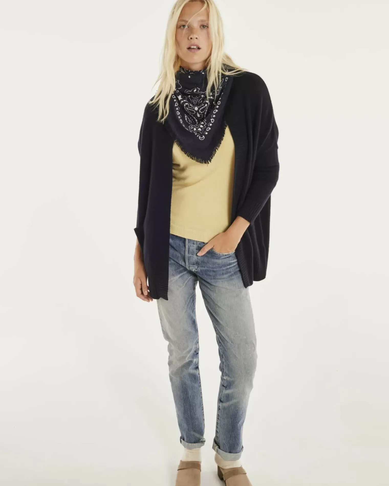 Kujten Jackets & Vests>Oversize Shawl Collar Cashmere Vest Bleu Marine Fonce