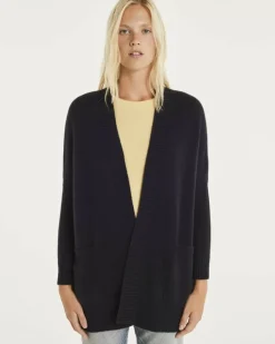 Kujten Jackets & Vests>Oversize Shawl Collar Cashmere Vest Bleu Marine Fonce