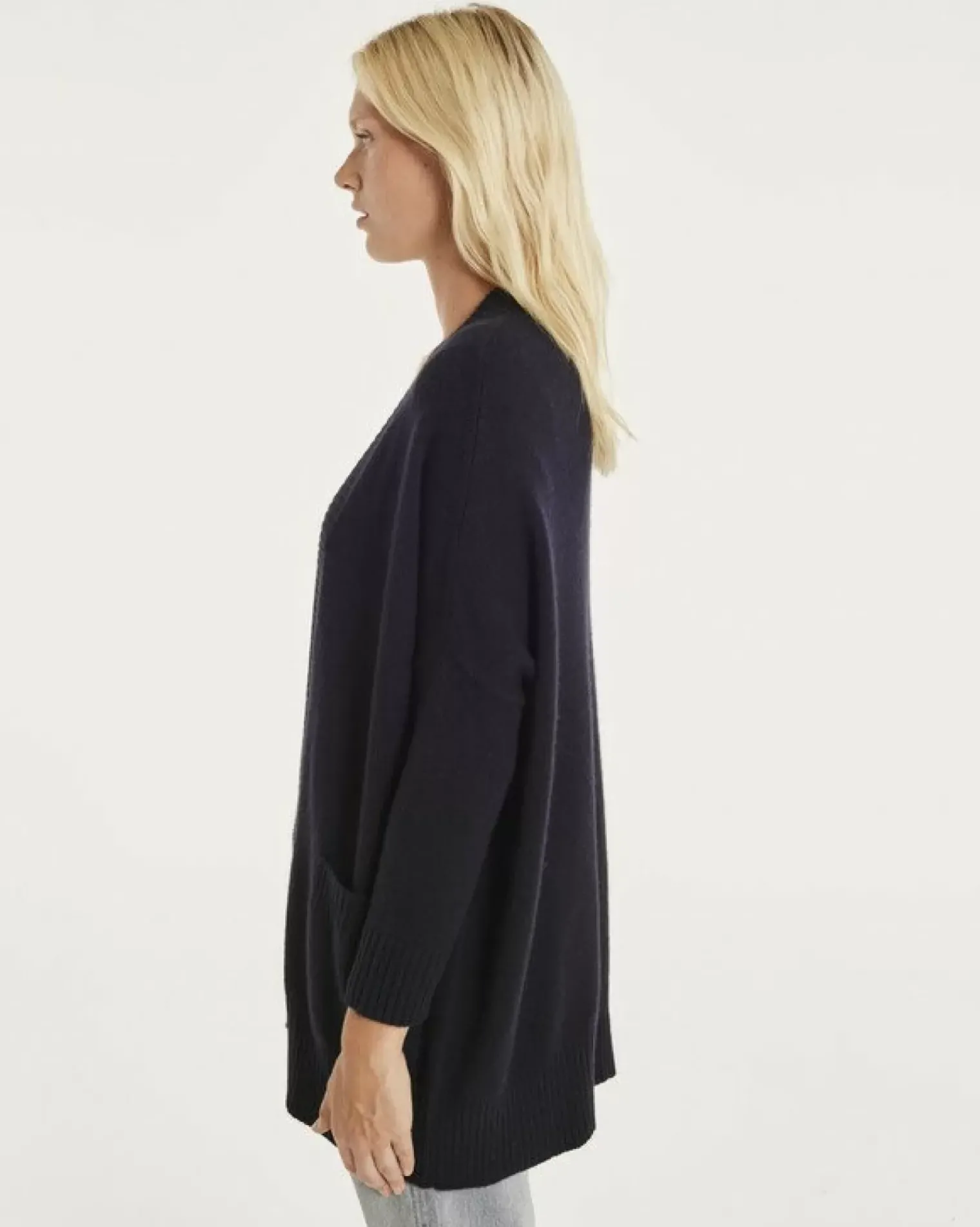 Kujten Jackets & Vests>Oversize Shawl Collar Cashmere Vest Bleu Marine Fonce