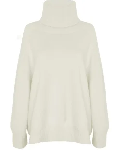 Kujten Sweaters & Sweatshirts>Oversize Turtleneck Cashmere Sweater, 8-Threads Blanc