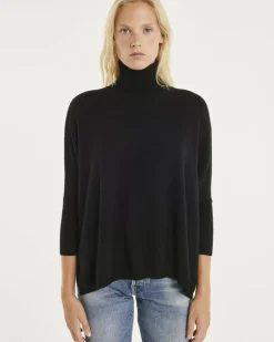 Kujten Sweaters & Sweatshirts>Oversize Turtleneck Cashmere Sweater, 2-Threads Noir