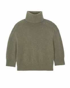 Kujten Sweaters & Sweatshirts>Oversize Turtleneck Cashmere Sweater, 8-Threads Kaki Chine