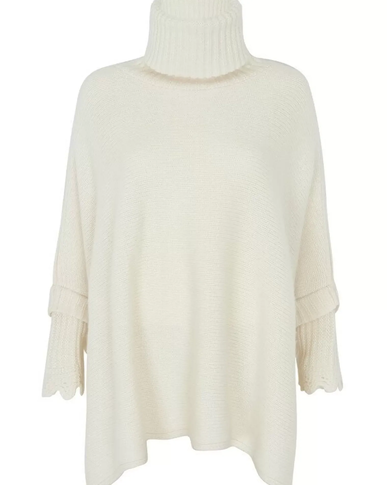 Kujten Capes & Ponchos>Oversize Turtleneck Cashmere Poncho, 10-Threads Blanc