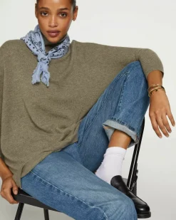 Kujten Sweaters & Sweatshirts>Oversize Turtleneck Cashmere Sweater Kaki Chine