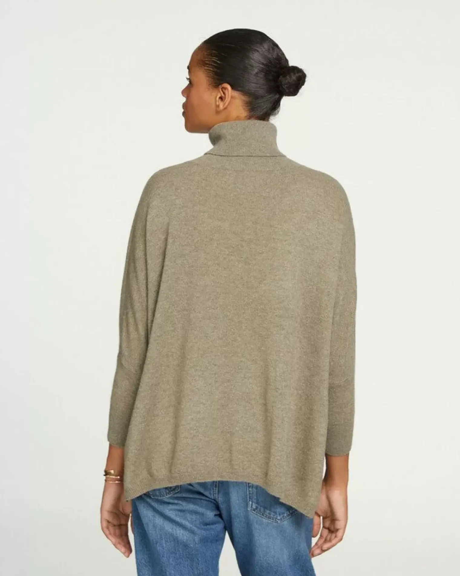 Kujten Sweaters & Sweatshirts>Oversize Turtleneck Cashmere Sweater Kaki Chine
