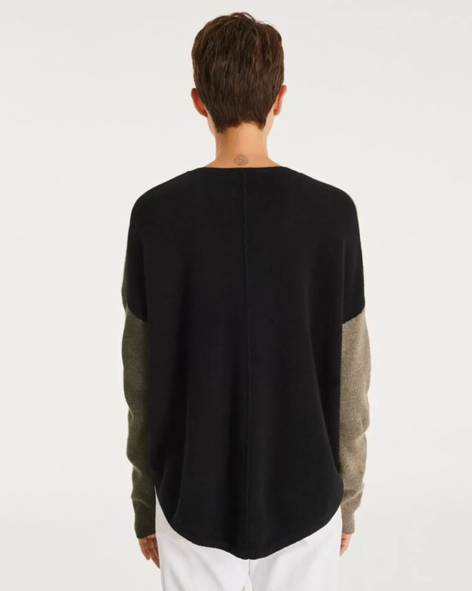 Kujten Sweaters & Sweatshirts>Oversize V-Neck Cashmere Sweater, 2-Threads Kaki Chine