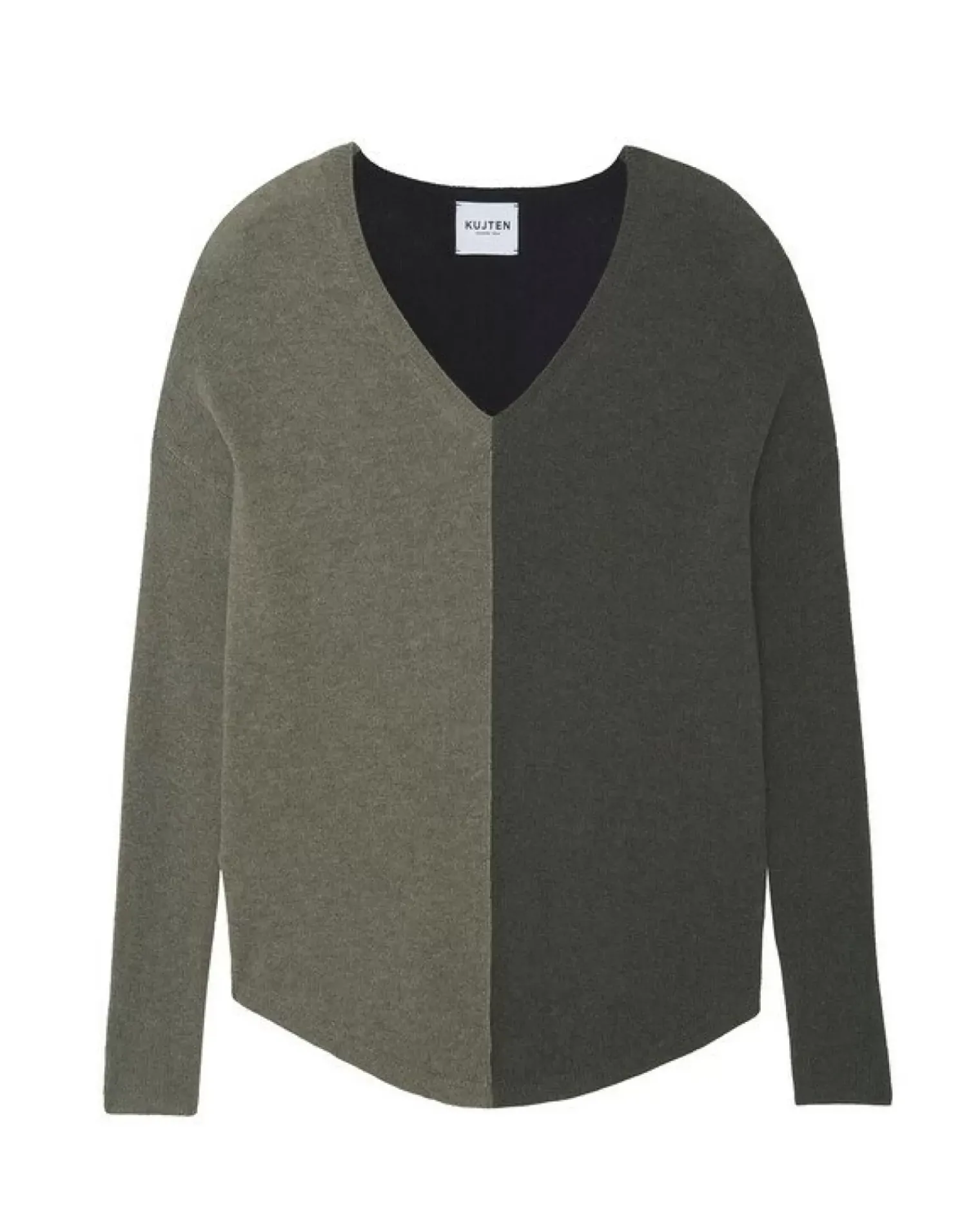 Kujten Sweaters & Sweatshirts>Oversize V-Neck Cashmere Sweater, 2-Threads Kaki Chine