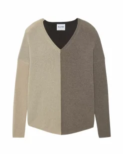 Kujten Sweaters & Sweatshirts>Oversize V-Neck Cashmere Sweater, 2-Threads Marron