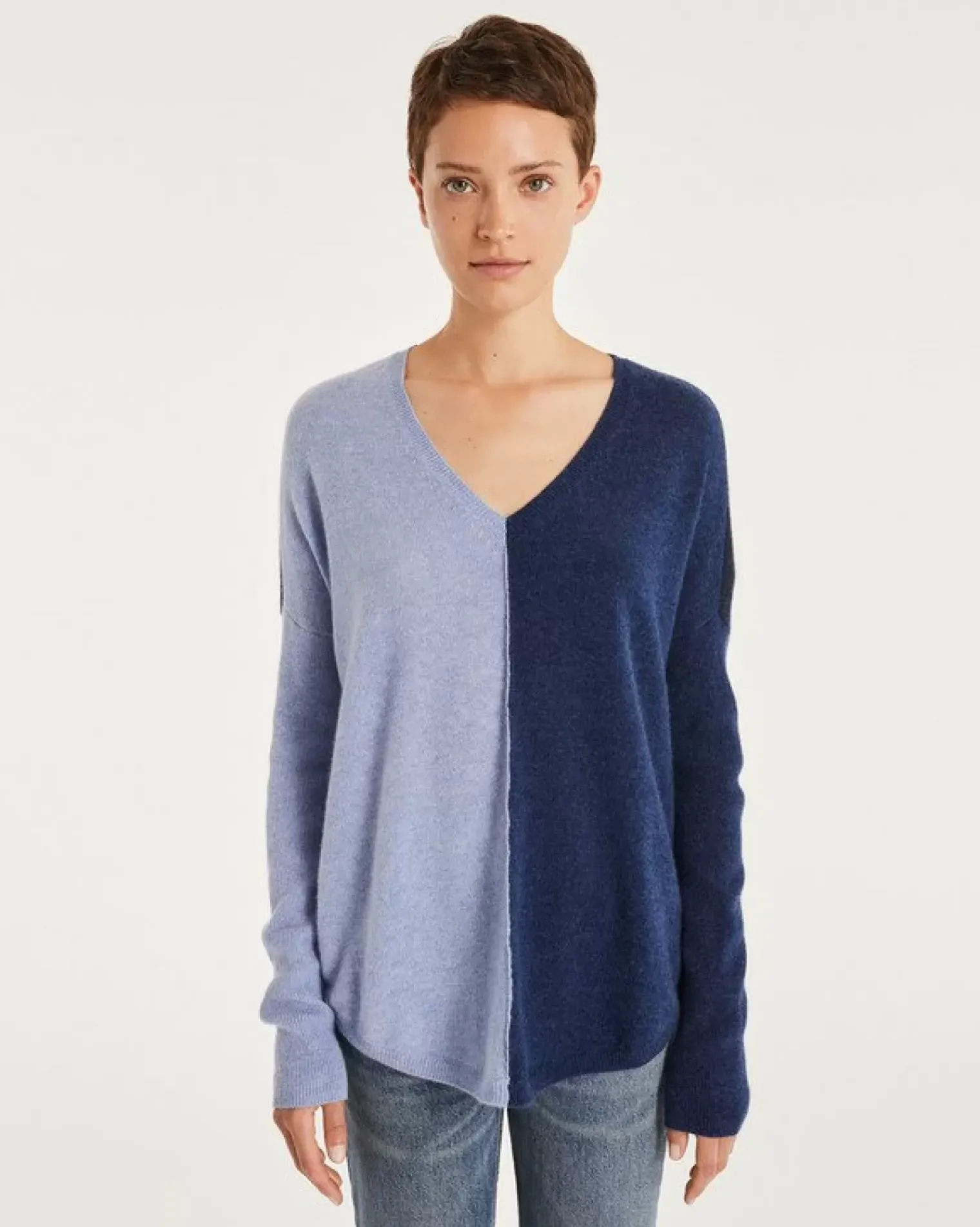 Kujten Sweaters & Sweatshirts>Oversize V-Neck Cashmere Sweater Bleu Jeans