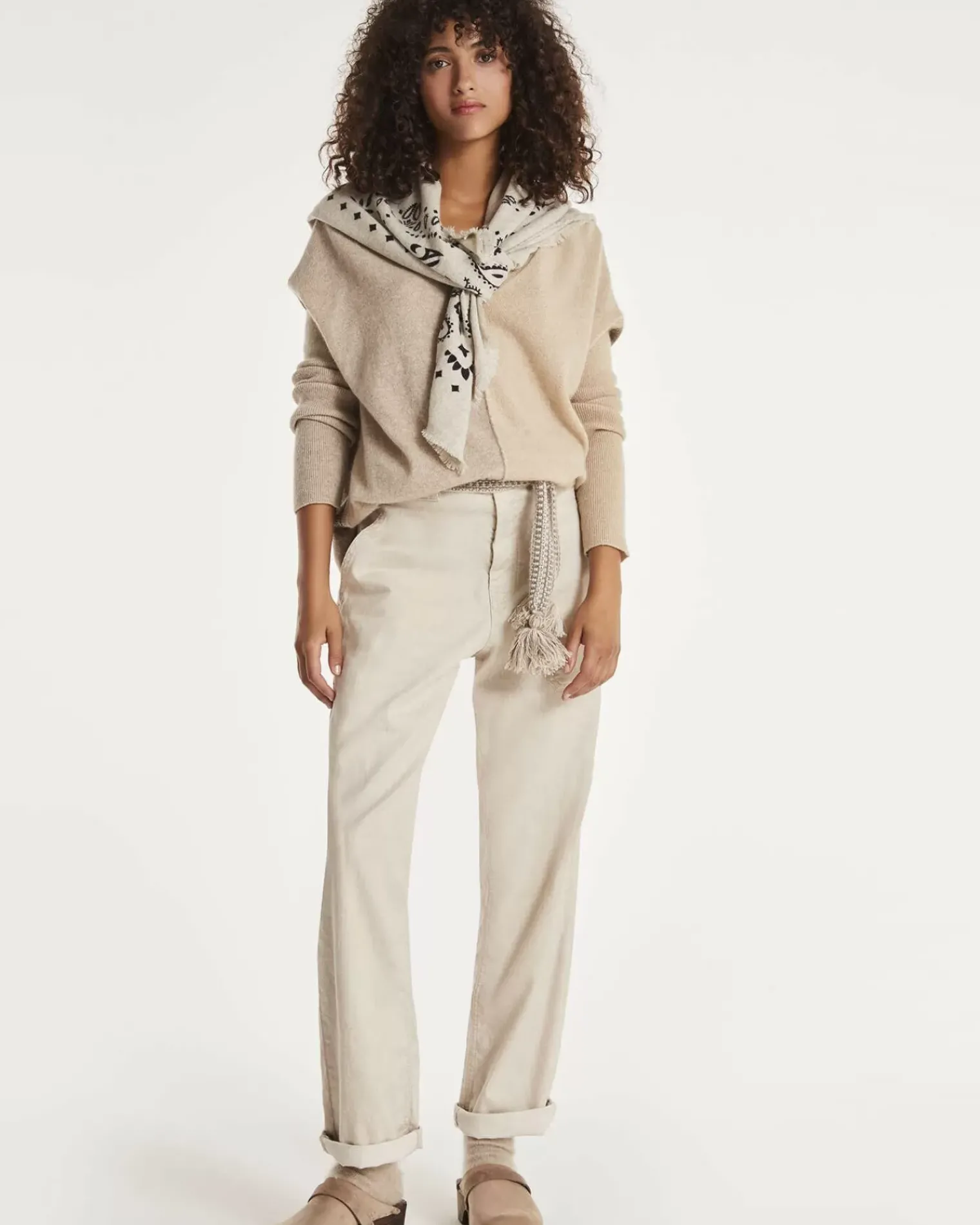 Kujten Sweaters & Sweatshirts>Oversize V-Neck Cashmere Sweater Beige Chine