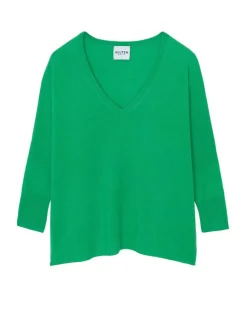 Kujten Sweaters & Sweatshirts>Oversize Woman V-Neck Cashmere Sweater Vert Gazon