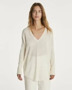 Kujten Sweaters & Sweatshirts>Oversize Woman V-Neck Cashmere Sweater Blanc