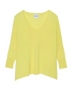 Kujten Sweaters & Sweatshirts>Oversize Woman V-Neck Cashmere Sweater Jaune Fluo