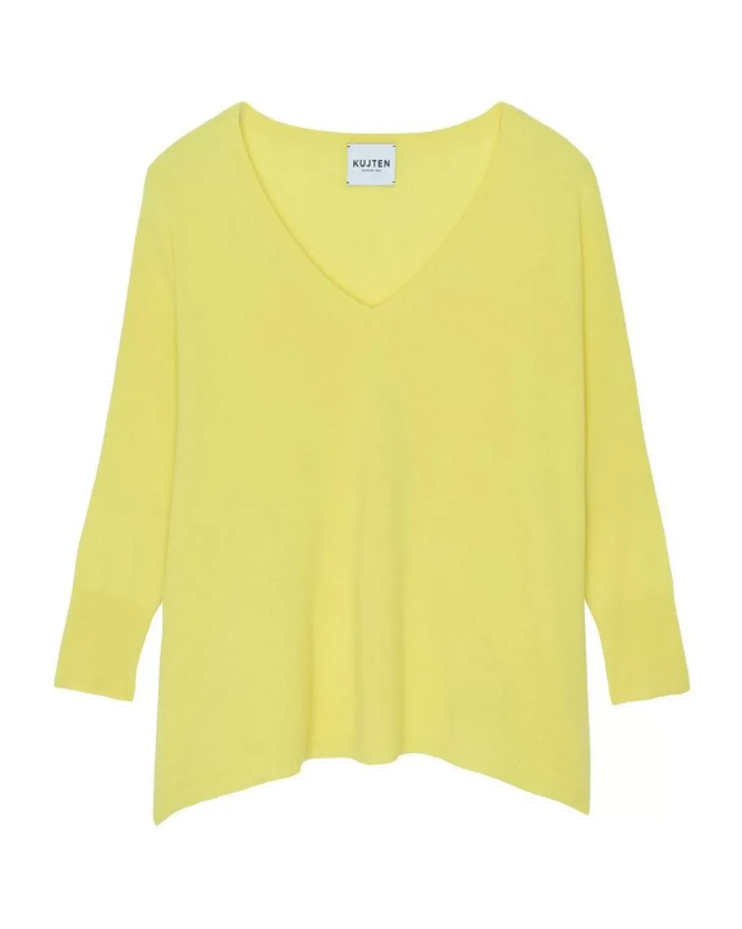 Kujten Sweaters & Sweatshirts>Oversize Woman V-Neck Cashmere Sweater Jaune Fluo