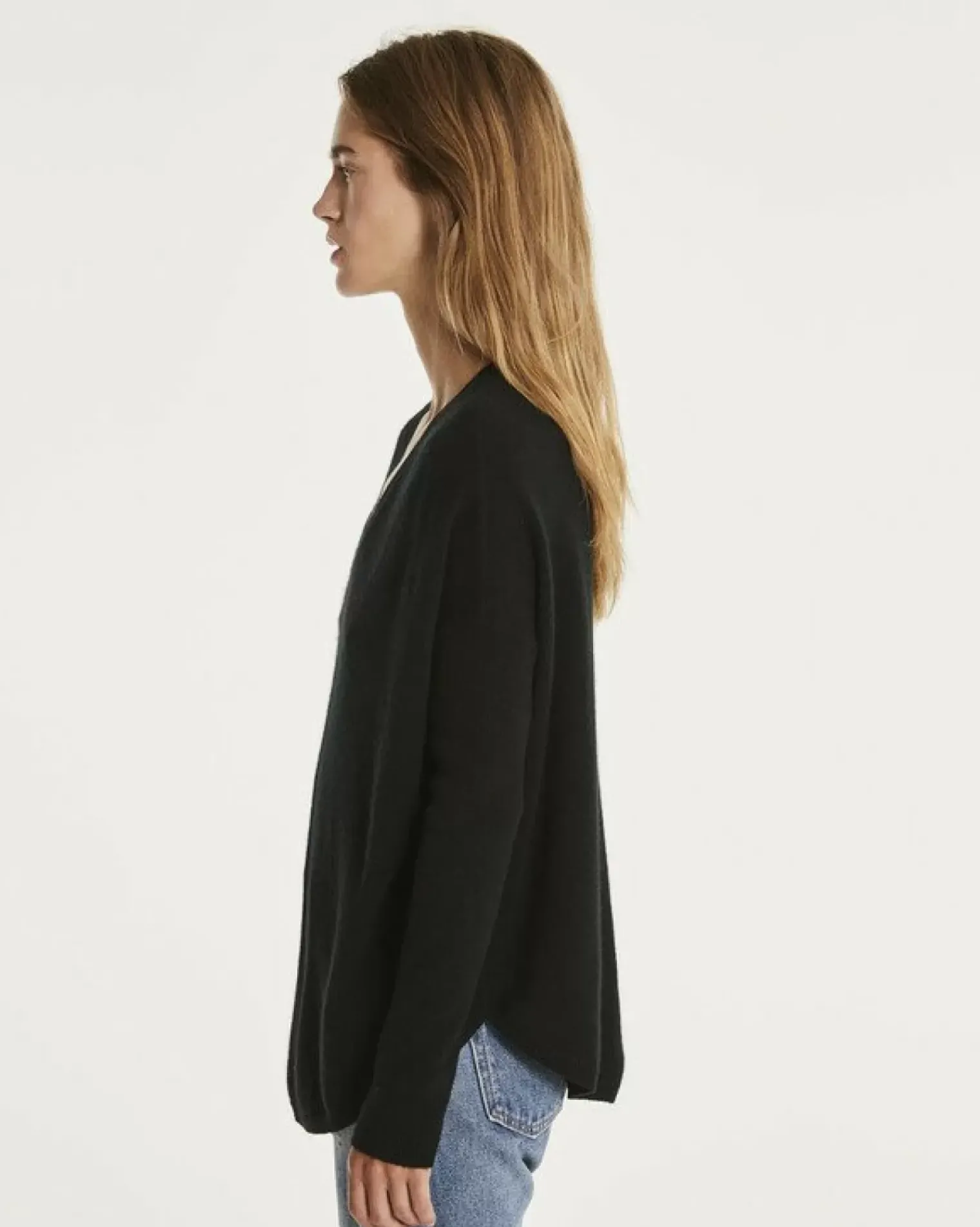 Kujten Sweaters & Sweatshirts>Oversize Woman V-Neck Cashmere Sweater, 2-Threads Noir