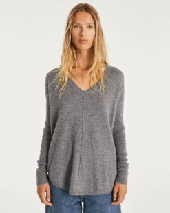 Kujten Sweaters & Sweatshirts>Oversize Woman V-Neck Cashmere Sweater Gris Flanelle