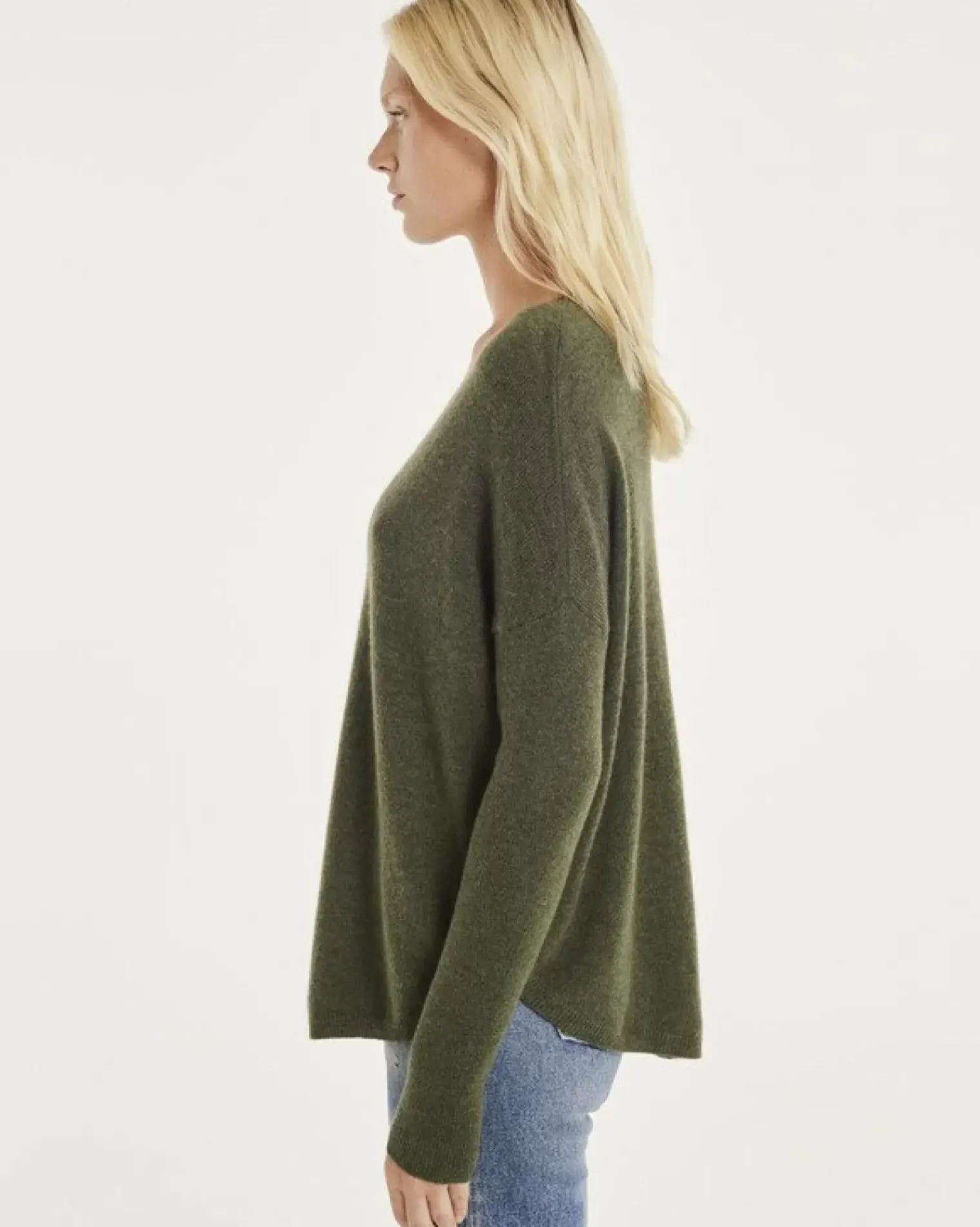 Kujten Sweaters & Sweatshirts>Oversize Woman V-Neck Cashmere Sweater Kaki Fonce