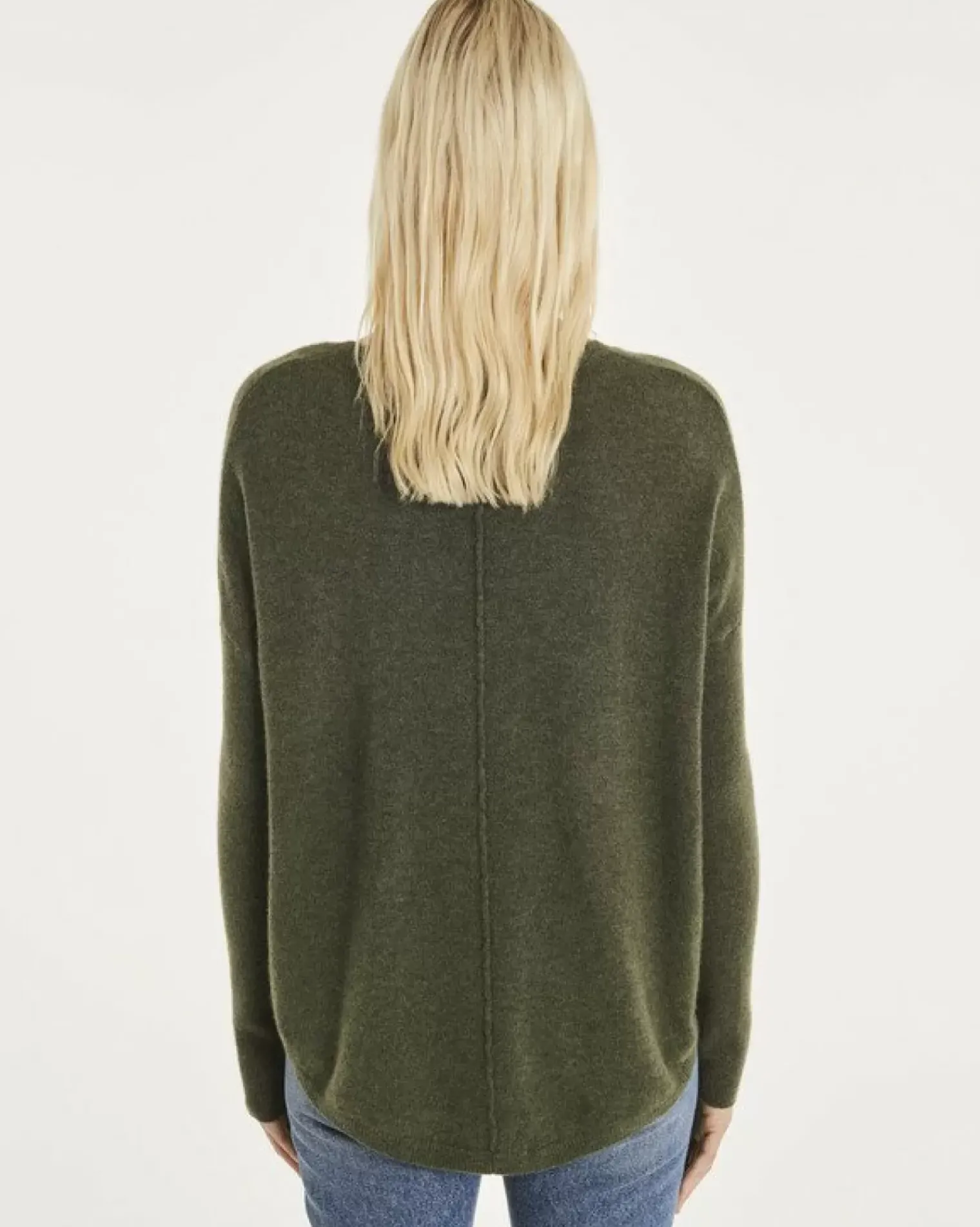 Kujten Sweaters & Sweatshirts>Oversize Woman V-Neck Cashmere Sweater Kaki Fonce