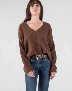 Kujten Sweaters & Sweatshirts>Oversize Woman V-Neck Cashmere Sweater Marron Epice