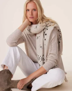 Kujten Sweaters & Sweatshirts>Oversize Women V-Neck Cashmere Sweater, 2-Threads Avoine