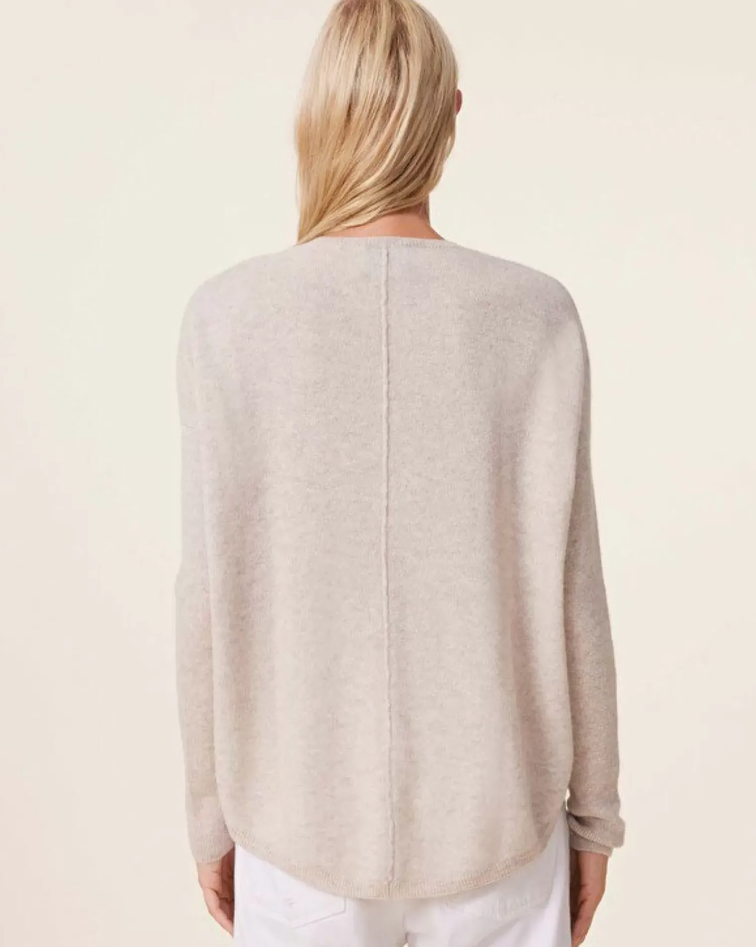 Kujten Sweaters & Sweatshirts>Oversize Women V-Neck Cashmere Sweater, 2-Threads Avoine