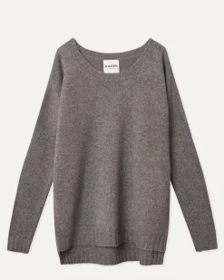 Kujten Sweaters & Sweatshirts>Oversized Cashmere Boat Neck Sweater Gris Flanelle