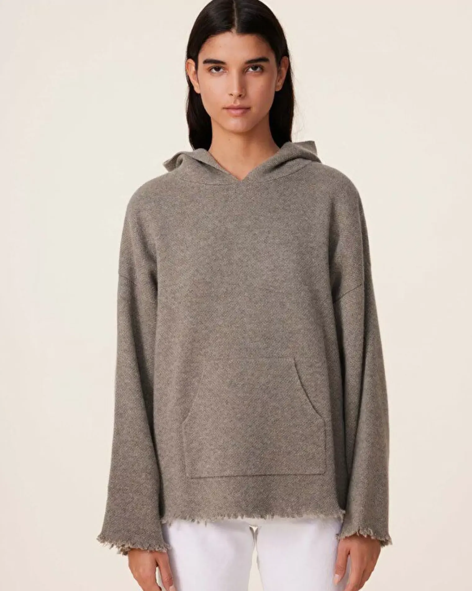 Kujten Hoodies>Oversized Cashmere Hoodie, 4-Threads Kaki Chine