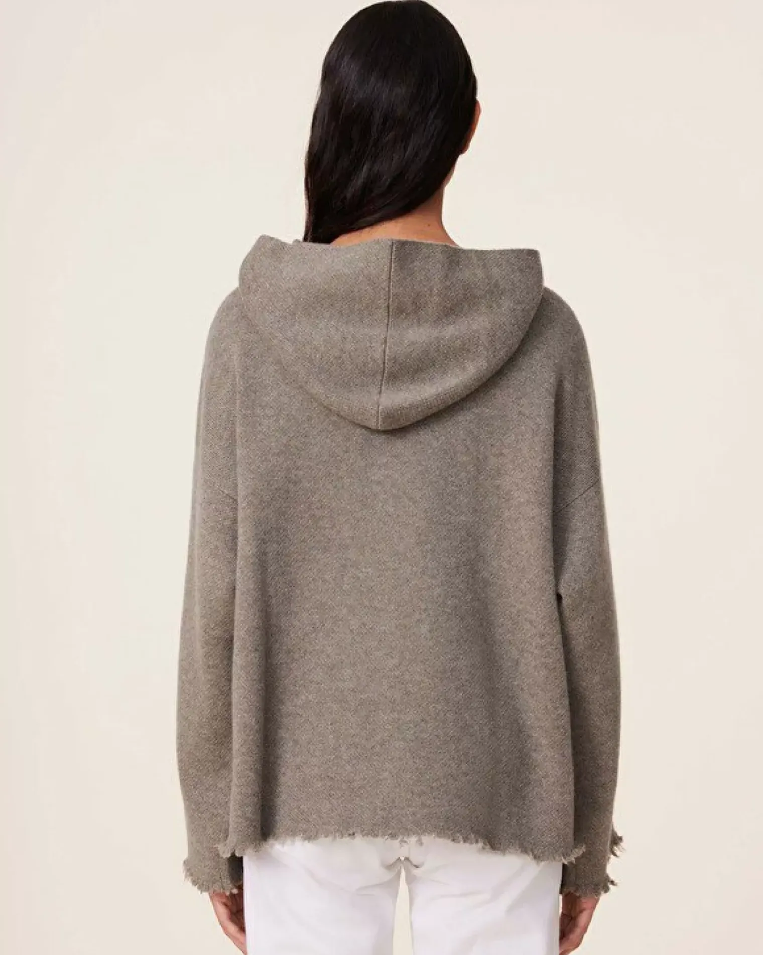 Kujten Hoodies>Oversized Cashmere Hoodie, 4-Threads Kaki Chine