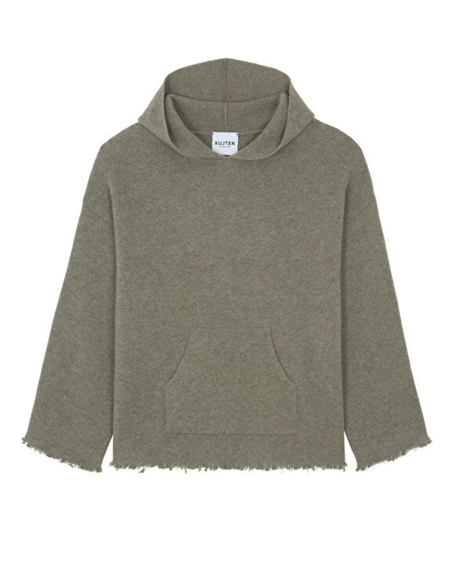Kujten Hoodies>Oversized Cashmere Hoodie, 4-Threads Kaki Chine