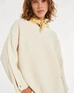 Kujten Sweaters & Sweatshirts>Oversized Cashmere Sweater With Buttons Blanc