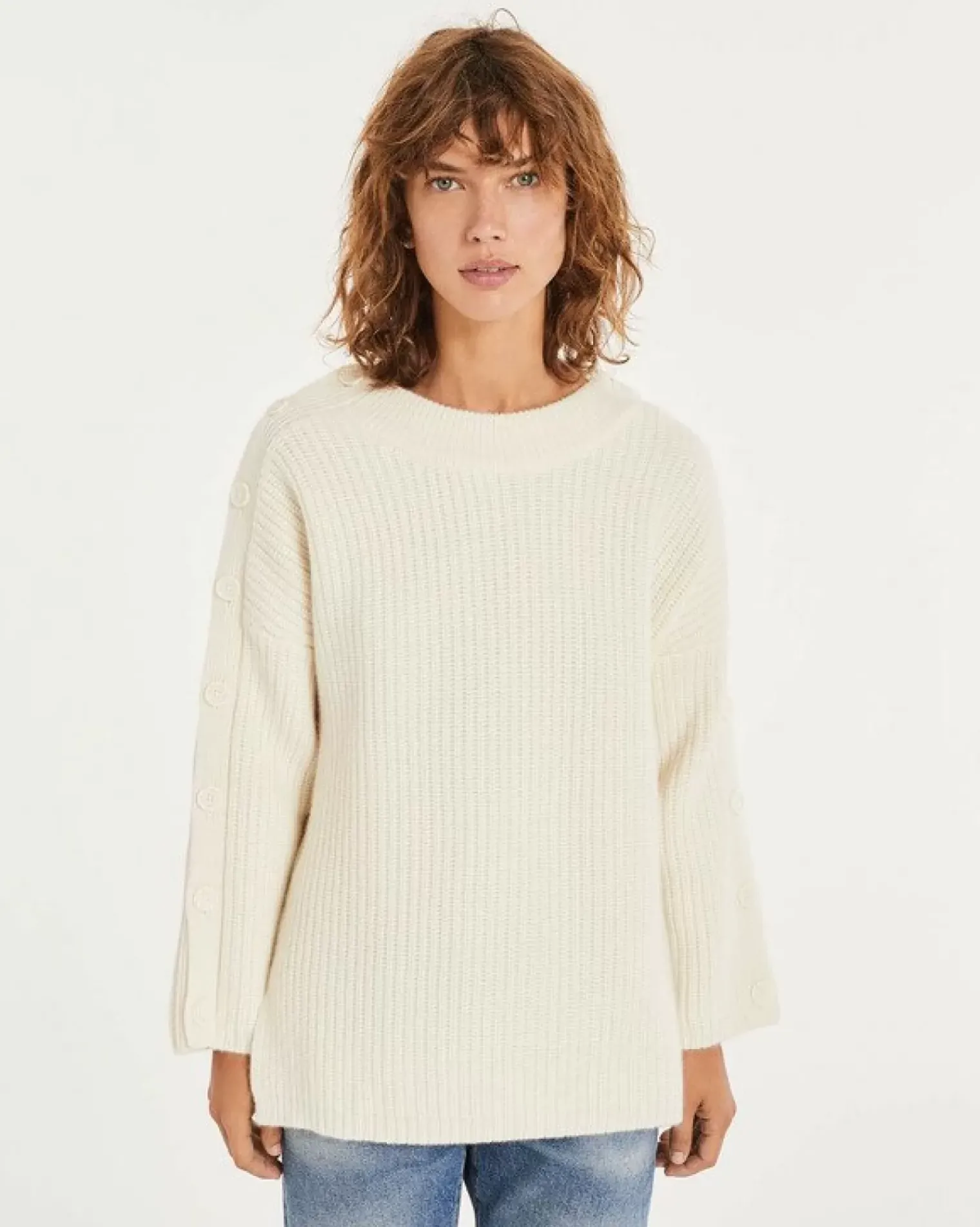 Kujten Sweaters & Sweatshirts>Oversized Cashmere Sweater With Buttons Blanc