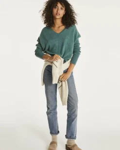 Kujten Sweaters & Sweatshirts>Oversized Cashmere V-Neck Sweater Vert Chine