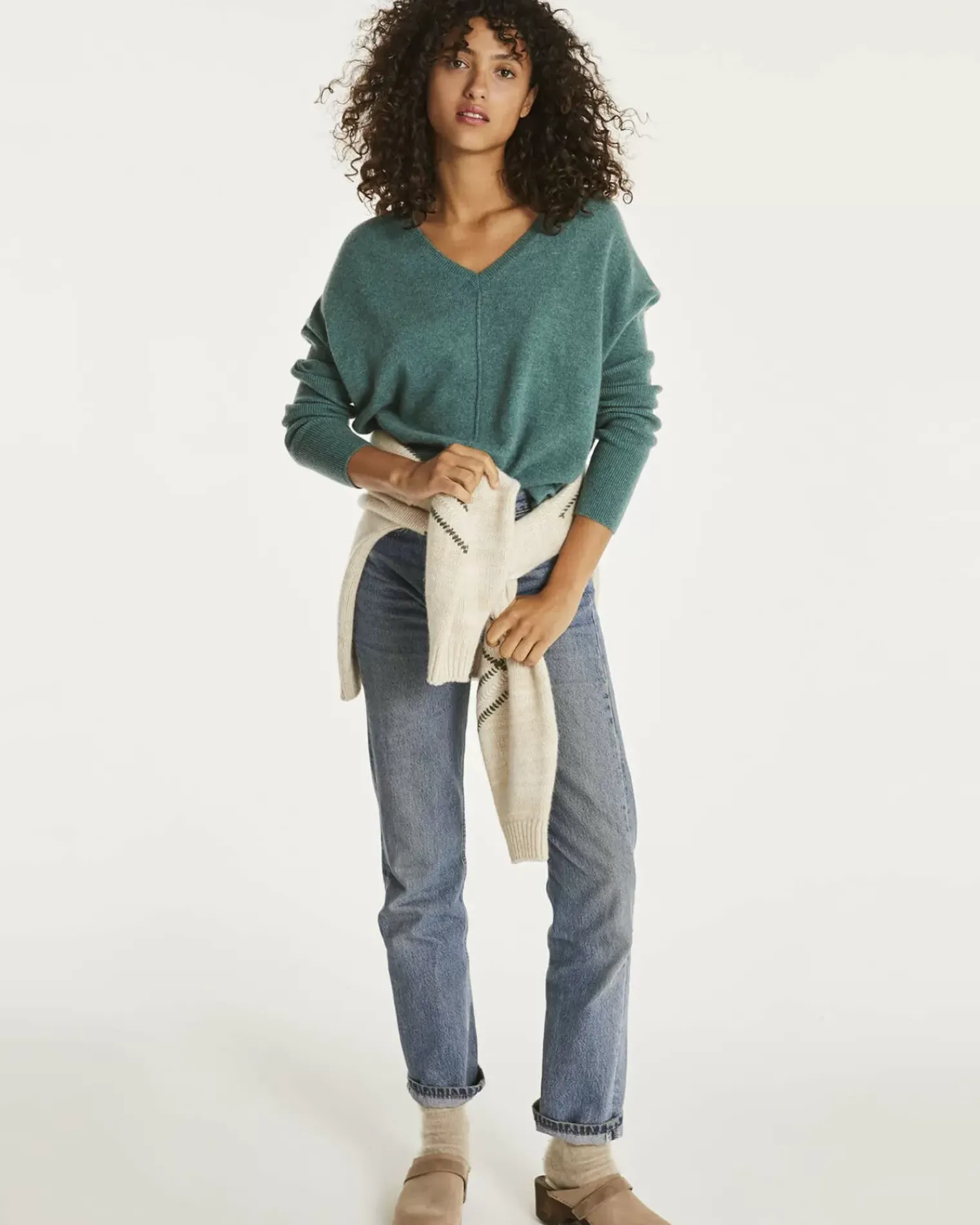 Kujten Sweaters & Sweatshirts>Oversized Cashmere V-Neck Sweater Vert Chine