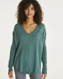 Kujten Sweaters & Sweatshirts>Oversized Cashmere V-Neck Sweater Vert Chine