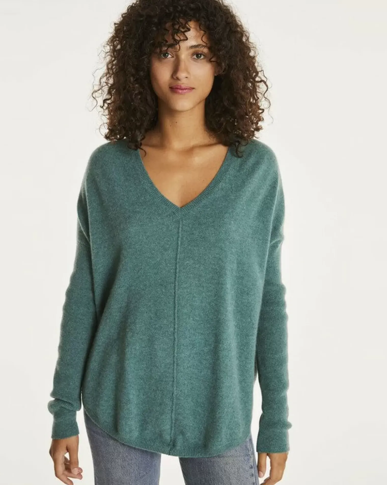 Kujten Sweaters & Sweatshirts>Oversized Cashmere V-Neck Sweater Vert Chine