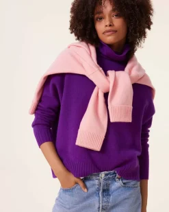 Kujten Sweaters & Sweatshirts>Oversized Chimney Neck Cashmere Sweater, 4-Threads Deep Purple