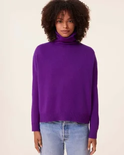Kujten Sweaters & Sweatshirts>Oversized Chimney Neck Cashmere Sweater, 4-Threads Deep Purple
