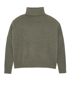 Kujten Sweaters & Sweatshirts>Oversized Chimney Neck Cashmere Sweater, 4-Threads Kaki Chine