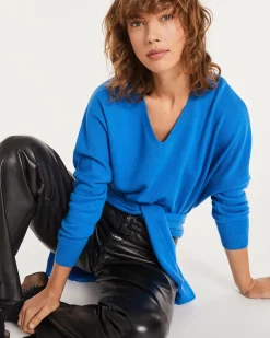 Kujten Sweaters & Sweatshirts>Oversized Dancer V-Neck Cashmere Sweater Bleu Kabalos