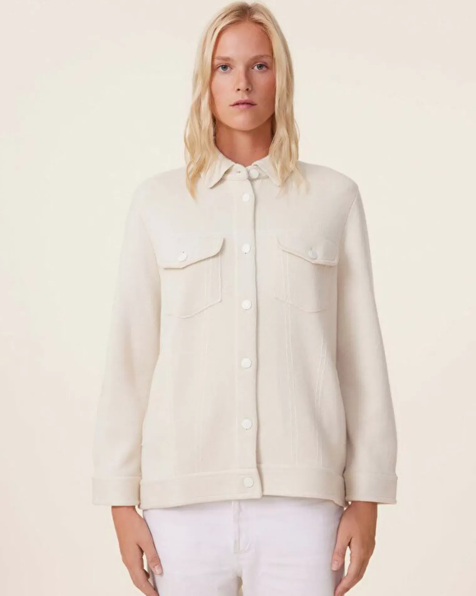 Kujten Jackets & Vests>Oversized Denim Jacquard Cashmere Vest, 4-Threads Blanc Vintage