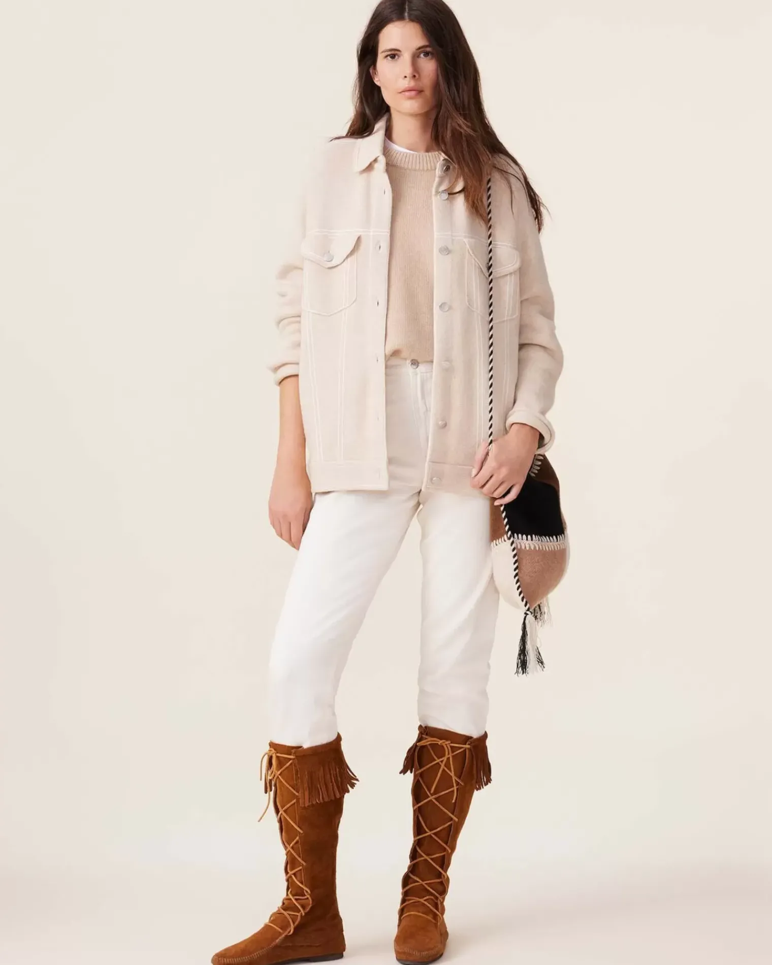 Kujten Jackets & Vests>Oversized Denim Jacquard Cashmere Vest, 4-Threads Organique